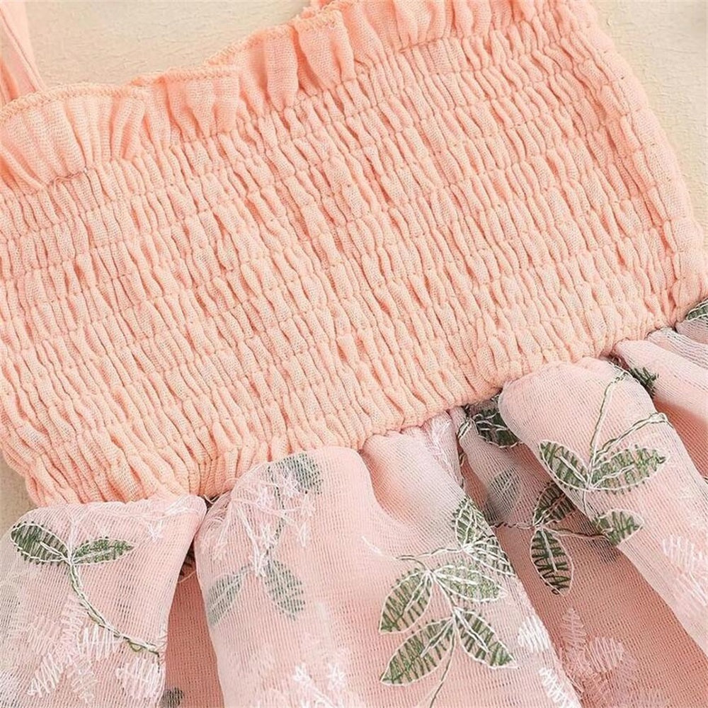 2PSC Trend Floral Embroidery Sleeveless Baby Romper