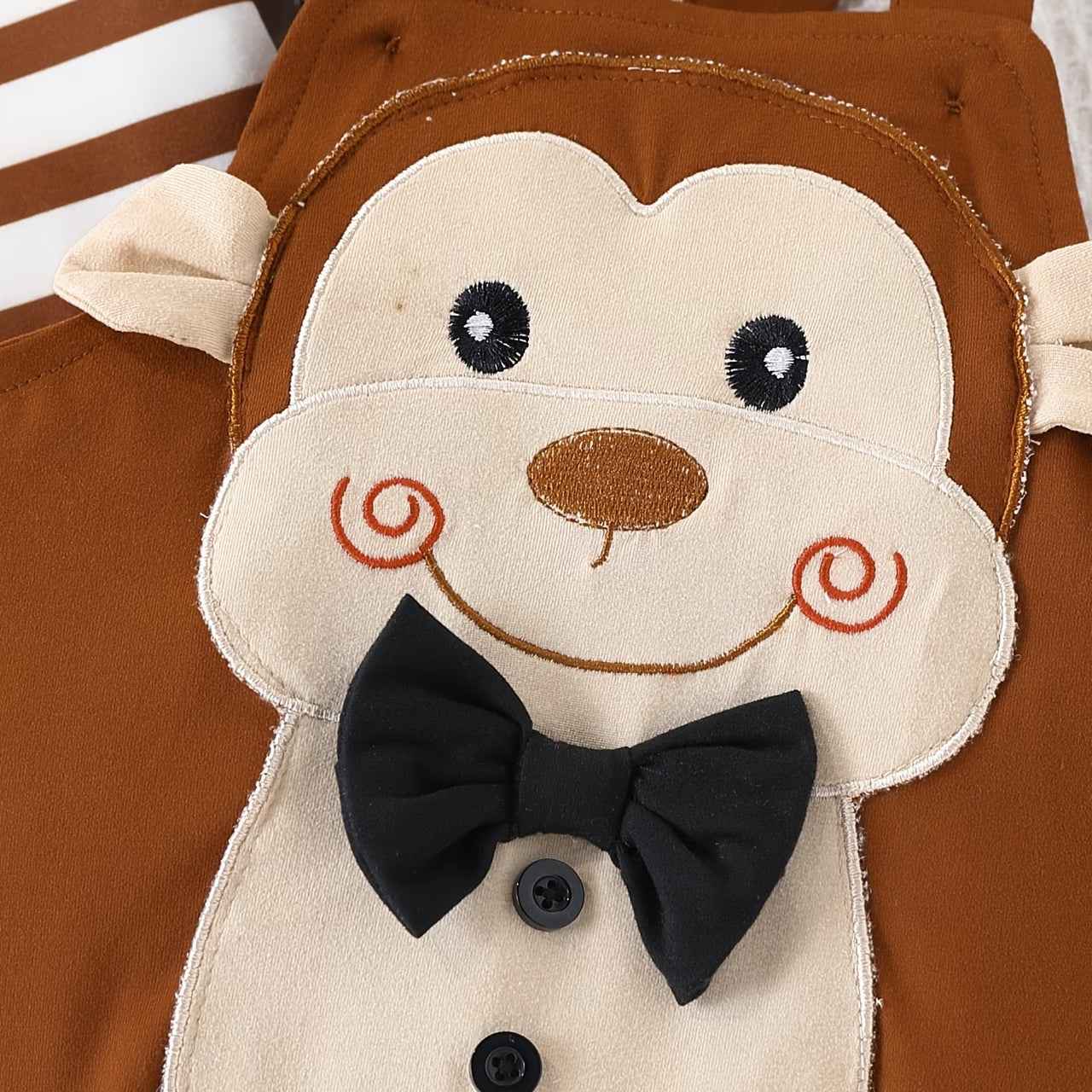 2PCS Monkey and Stripe Print Short Sleeve Baby Overalls Set