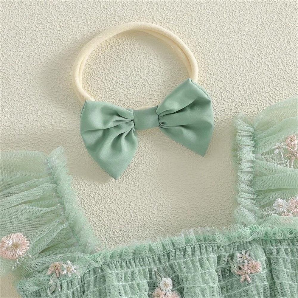 2PCS Summer Floral Embroidery Flounce Sleeve Baby Romper