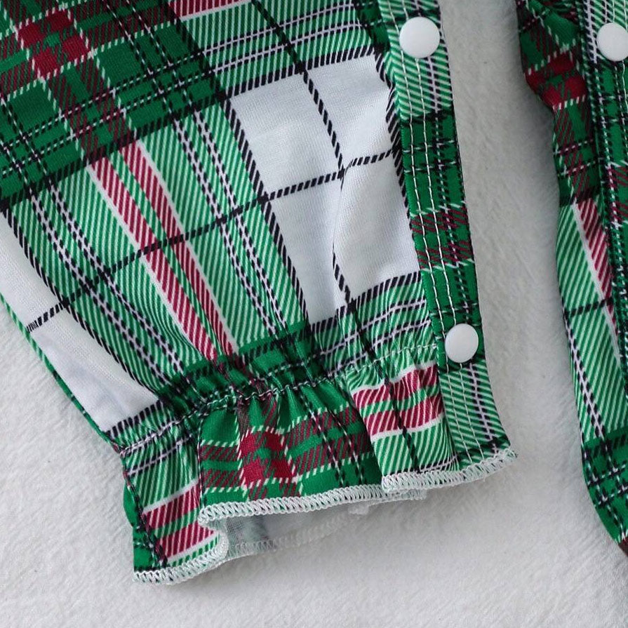 2PCS Adorable Bear Plaid Printed Long Sleeve Baby Jumpsuit