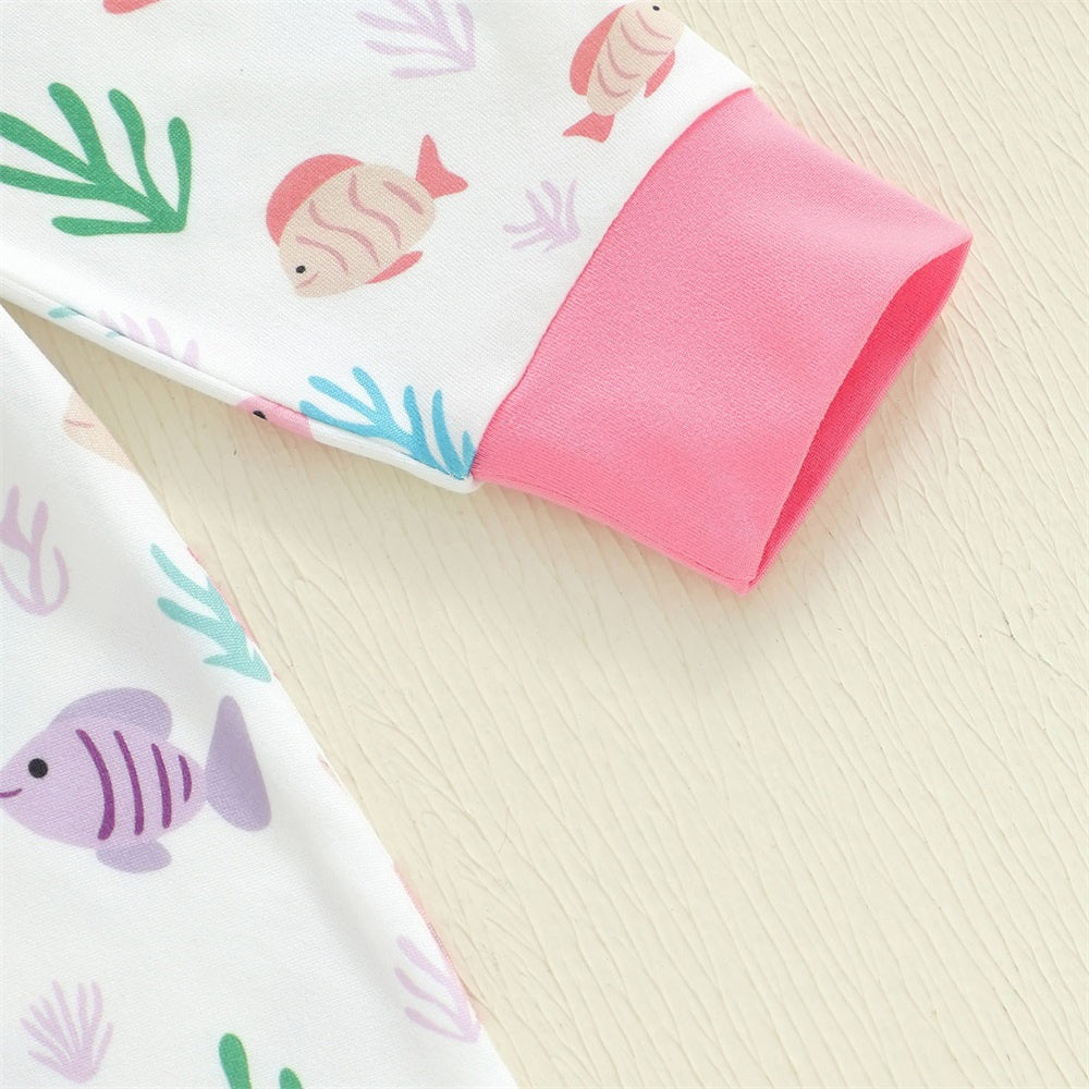 Lovely Fish Print Long Sleeve Zipper Baby Jumpsuit