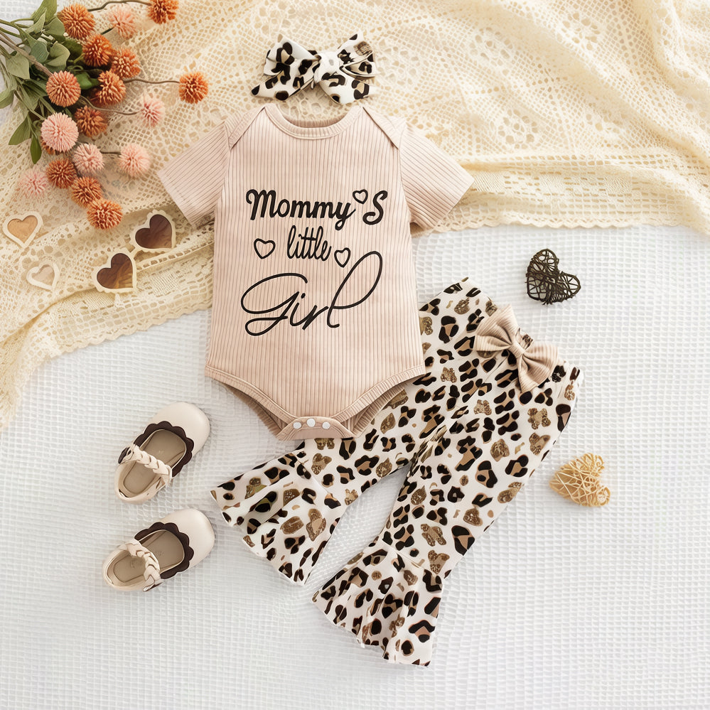 3PCS Lovely Mommy's Little Girl Letter Leopard Print Baby Set