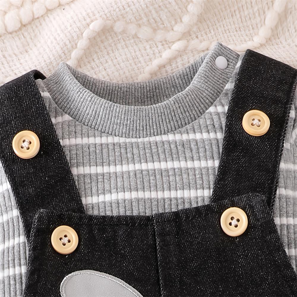2PCS Cute Puppy Print Striped Long Sleeve Baby Set