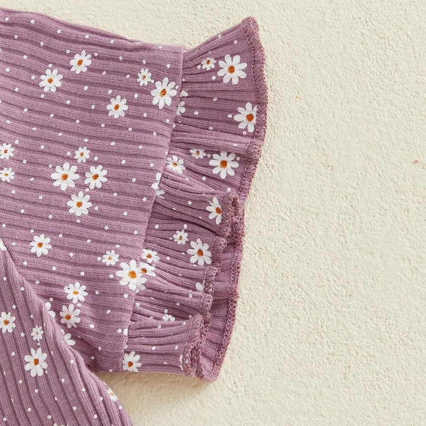 2PCS Sweet All-over Daisy Print Short Sleeve Baby Jumpsuit