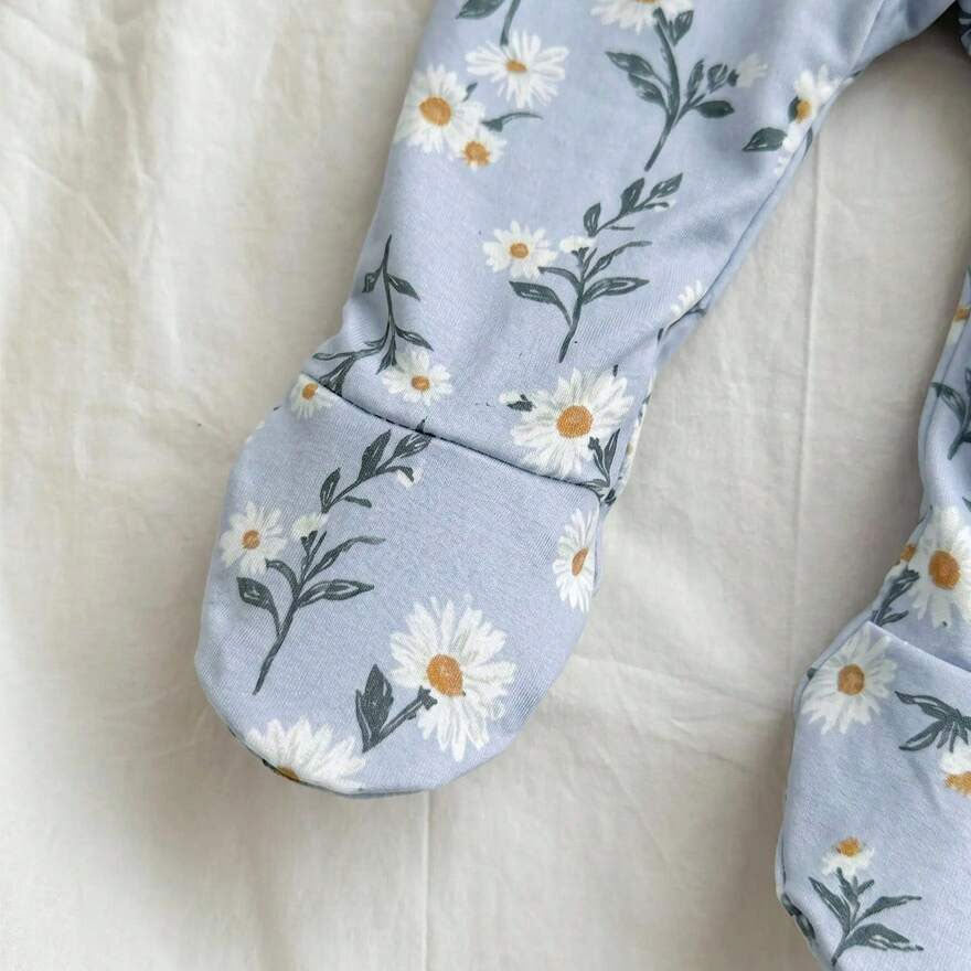 2PCS Sweet Daisy Print Long Sleeve Zipper Baby Jumpsuit