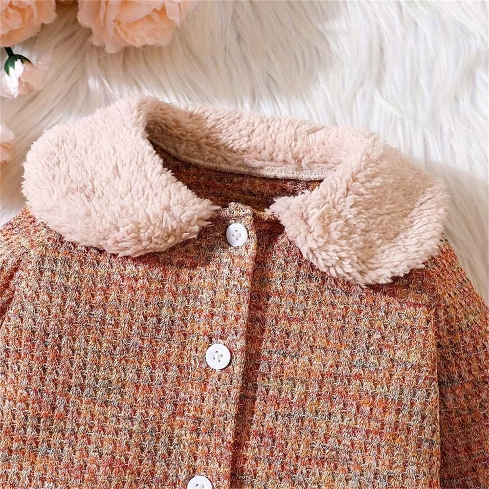 Fuzzy Collar Heathered Knit Long Sleeve Baby Jumpsuit