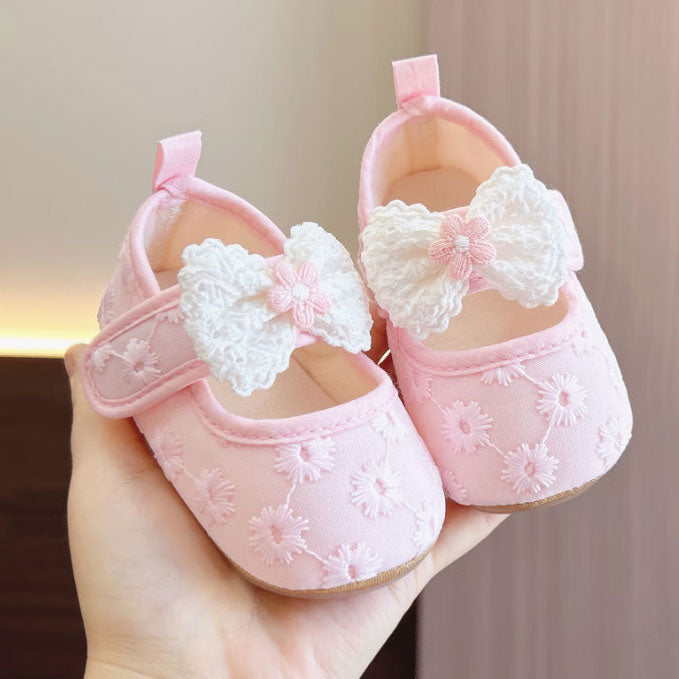 Sweet Bow Floral Lace Decor Soft Sole Baby Shoes