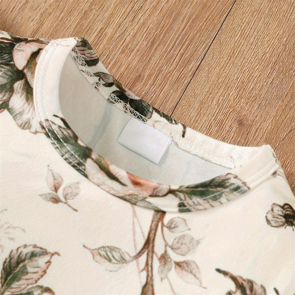 2PCS Cute Floral Print Short Sleeve Baby Jumpsuit