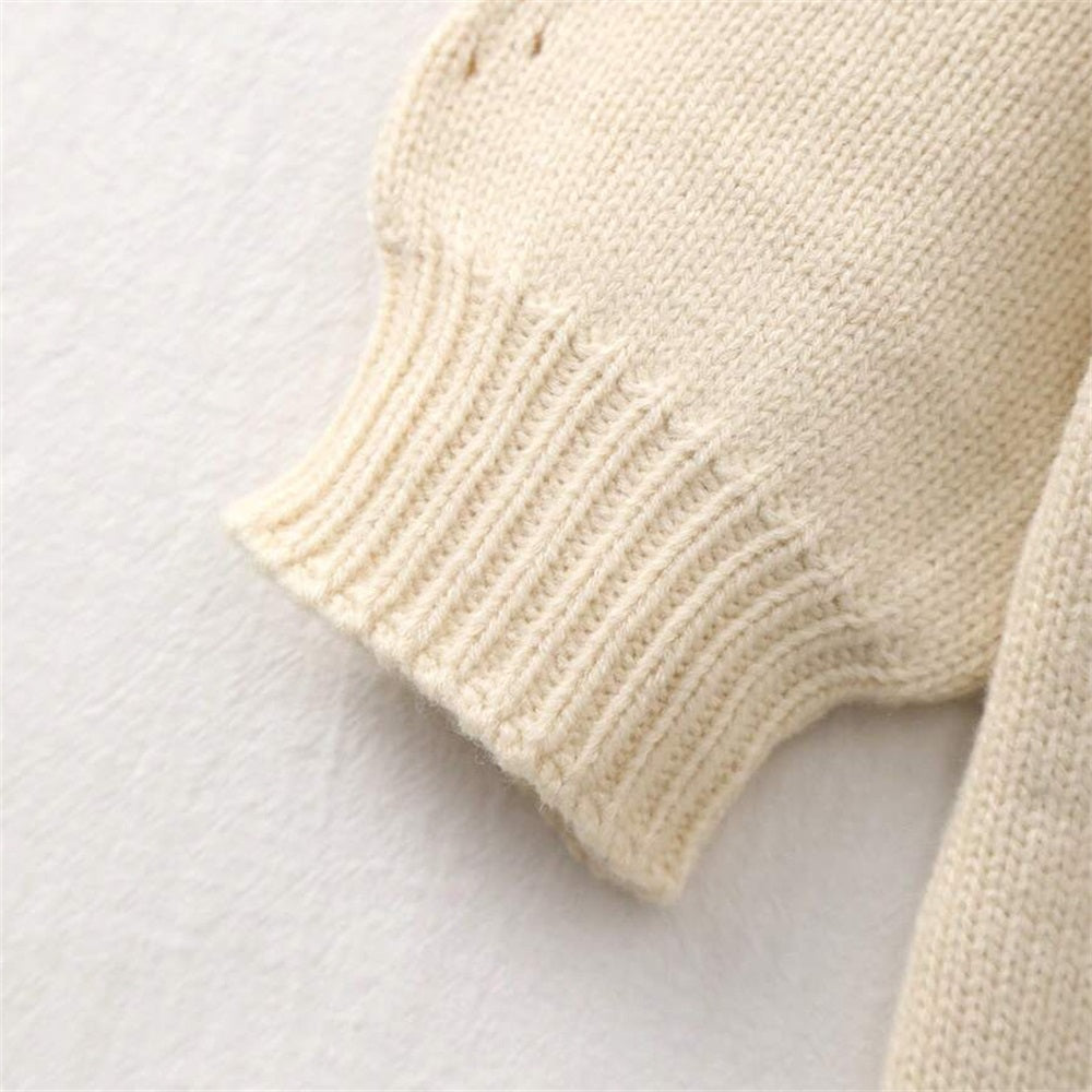 Soft Floral Embroidered Long Sleeve Knitted Baby Jumpsuit