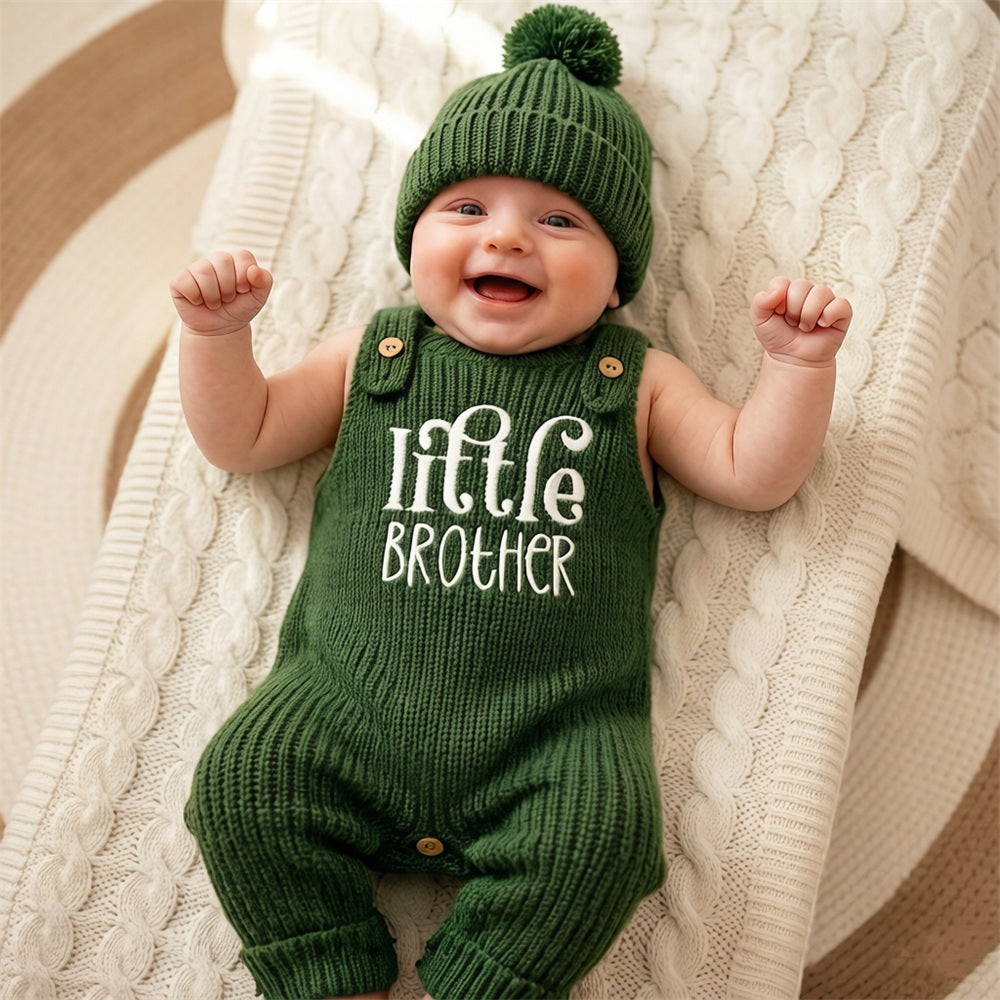 2PCS Little Brother Letter Print Knit Baby Jumpsuit