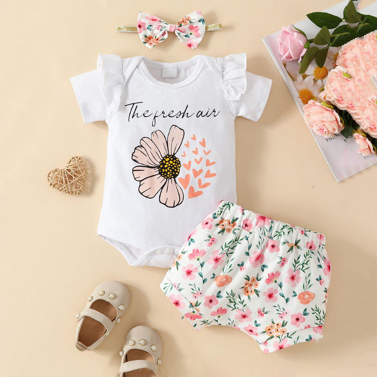 3PCS Lovely The Fresh Air Letter Floral Printed Baby Set