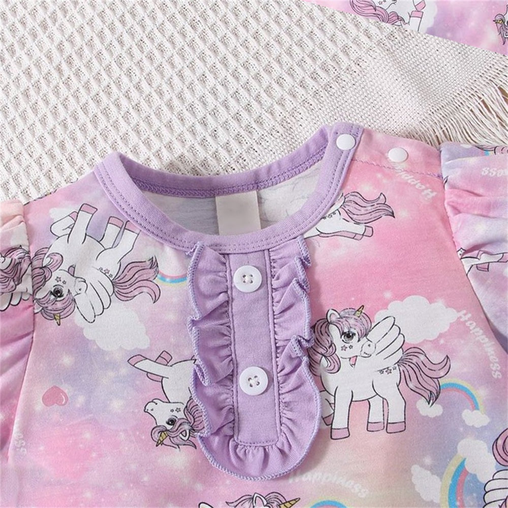 Lovely Pony Print Short Sleeve Baby Jumpsuit