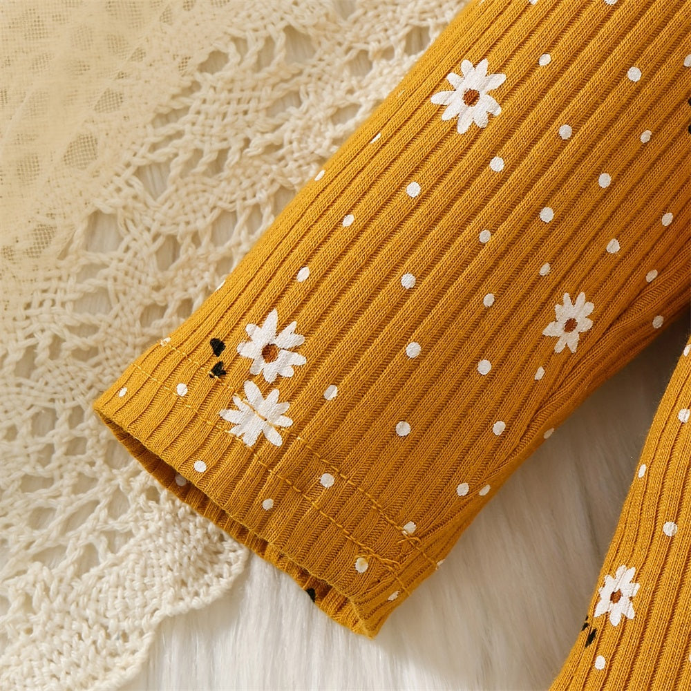 3PCS Stylish Cute Floral Printed Long Sleeve Baby Set