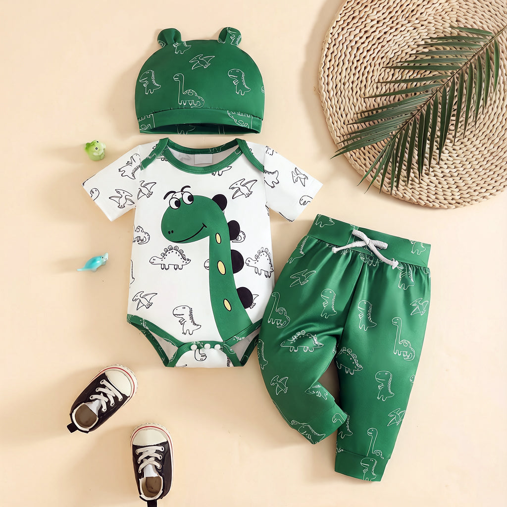 3PCS Lovely All-over Dinosaur Print Short Sleeve Baby Set