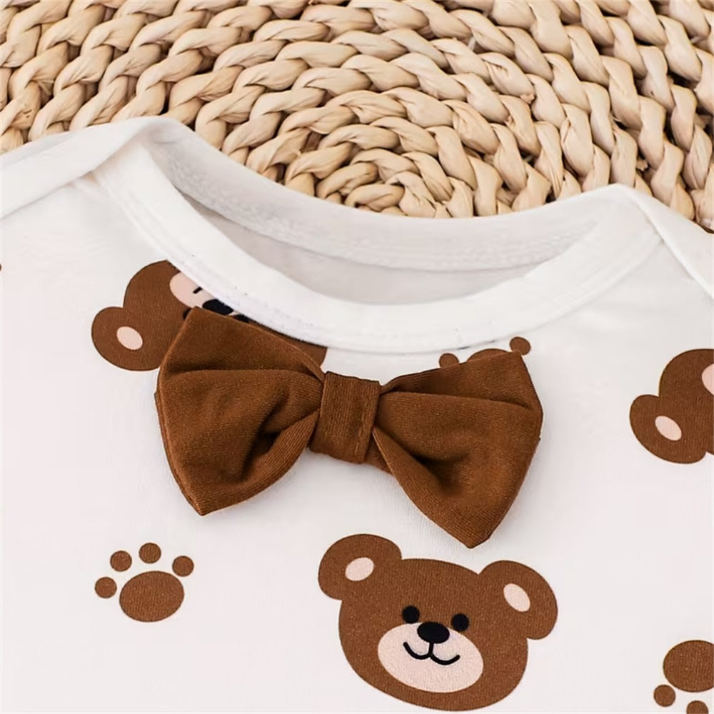 3PCS Mama's Cute Little Bear Letter Print Long Sleeve Baby Set