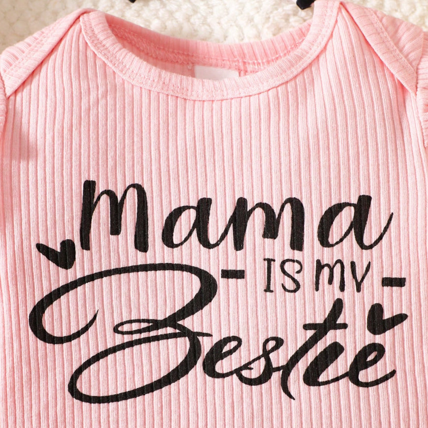3PCS Mama Is My Bestie Letter Leopard Print Baby Set