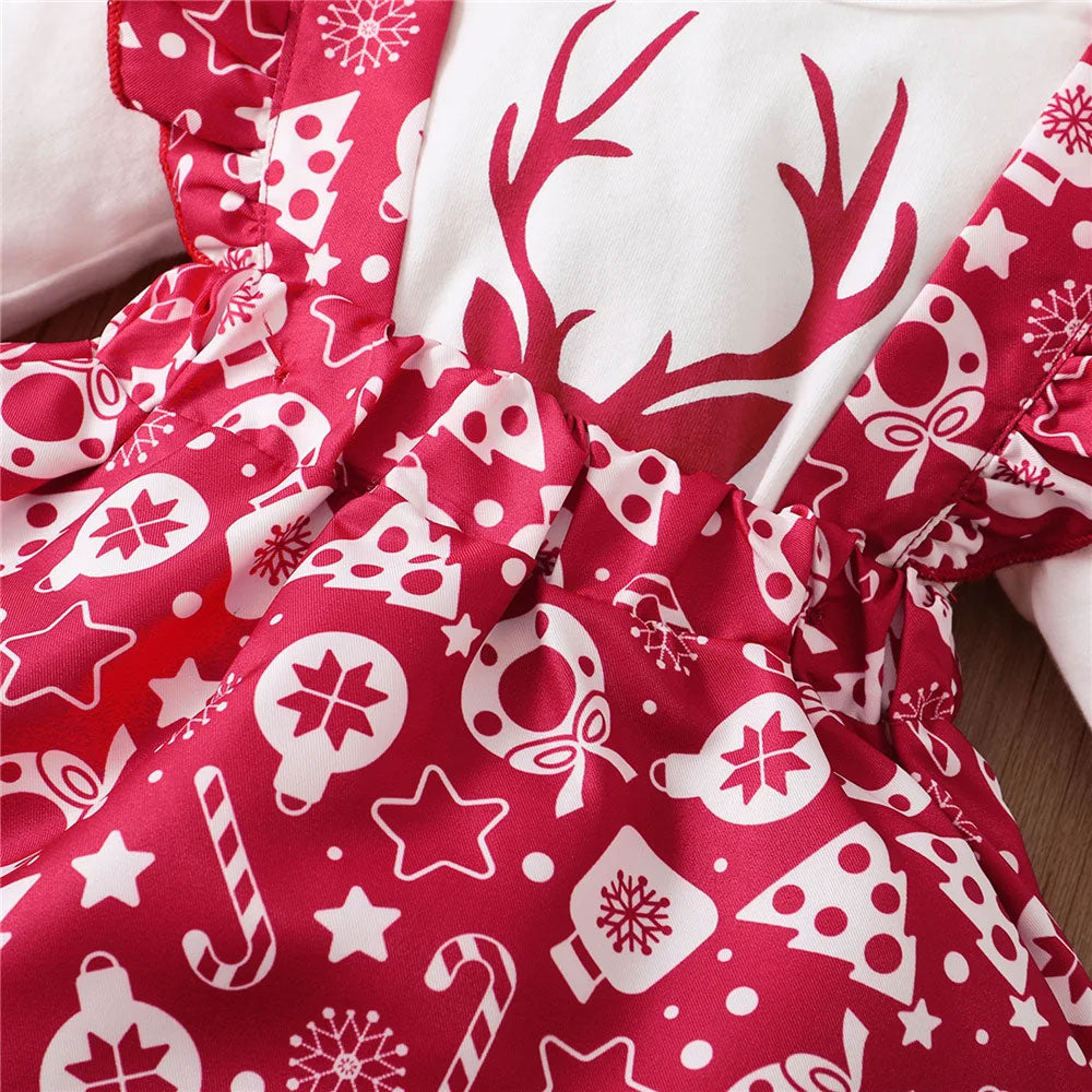 3PCS Merry Christmas Letter Reindeer Print Long Sleeve Baby Set