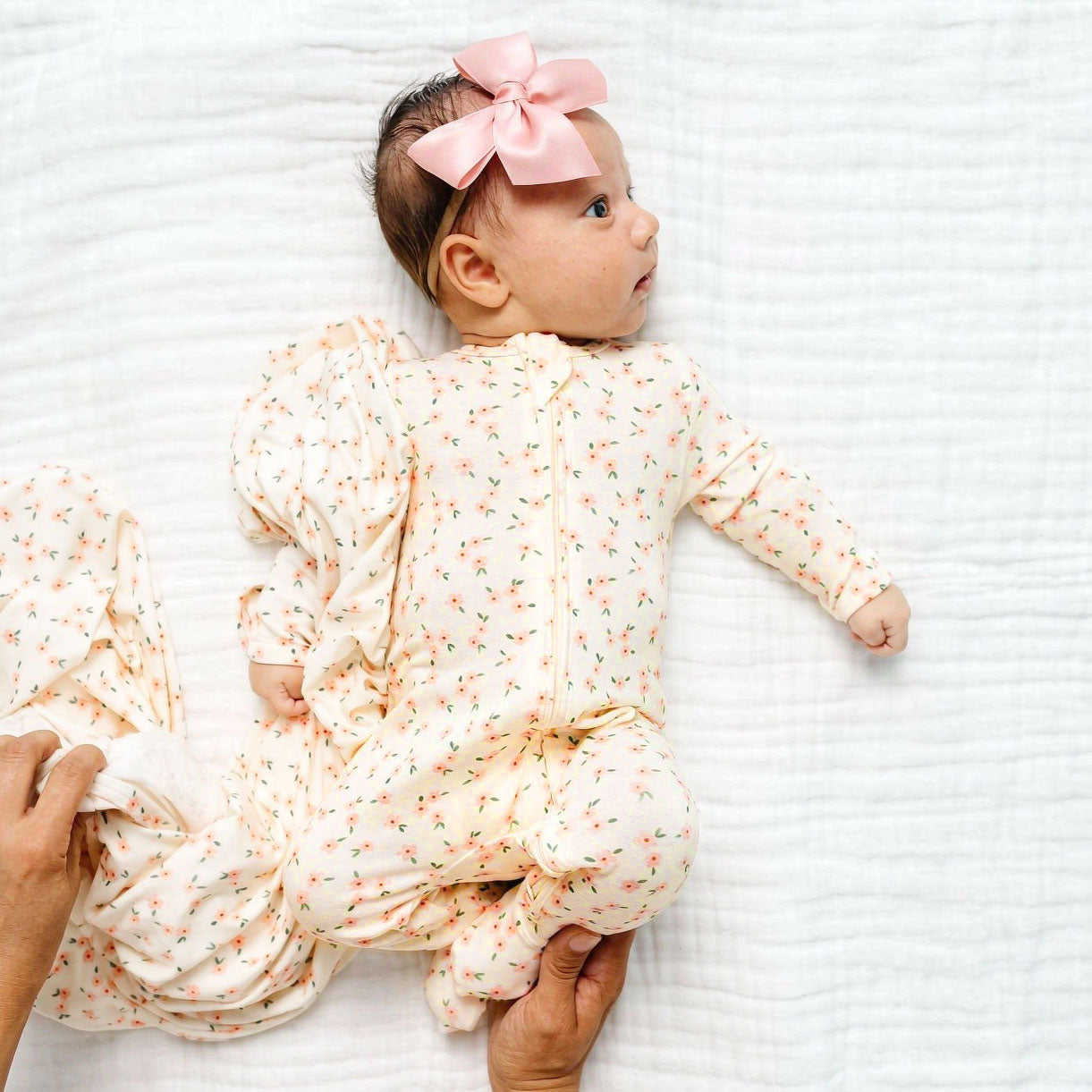 All-Over Ditsy Printed Zipper Long Sleeve Baby Jumpsuit