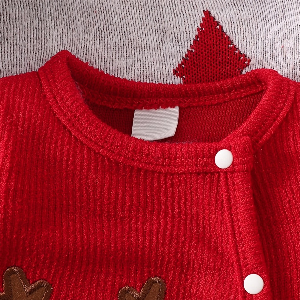 Christmas Newborn Reindeer Patch Long Sleeve Jumpsuit