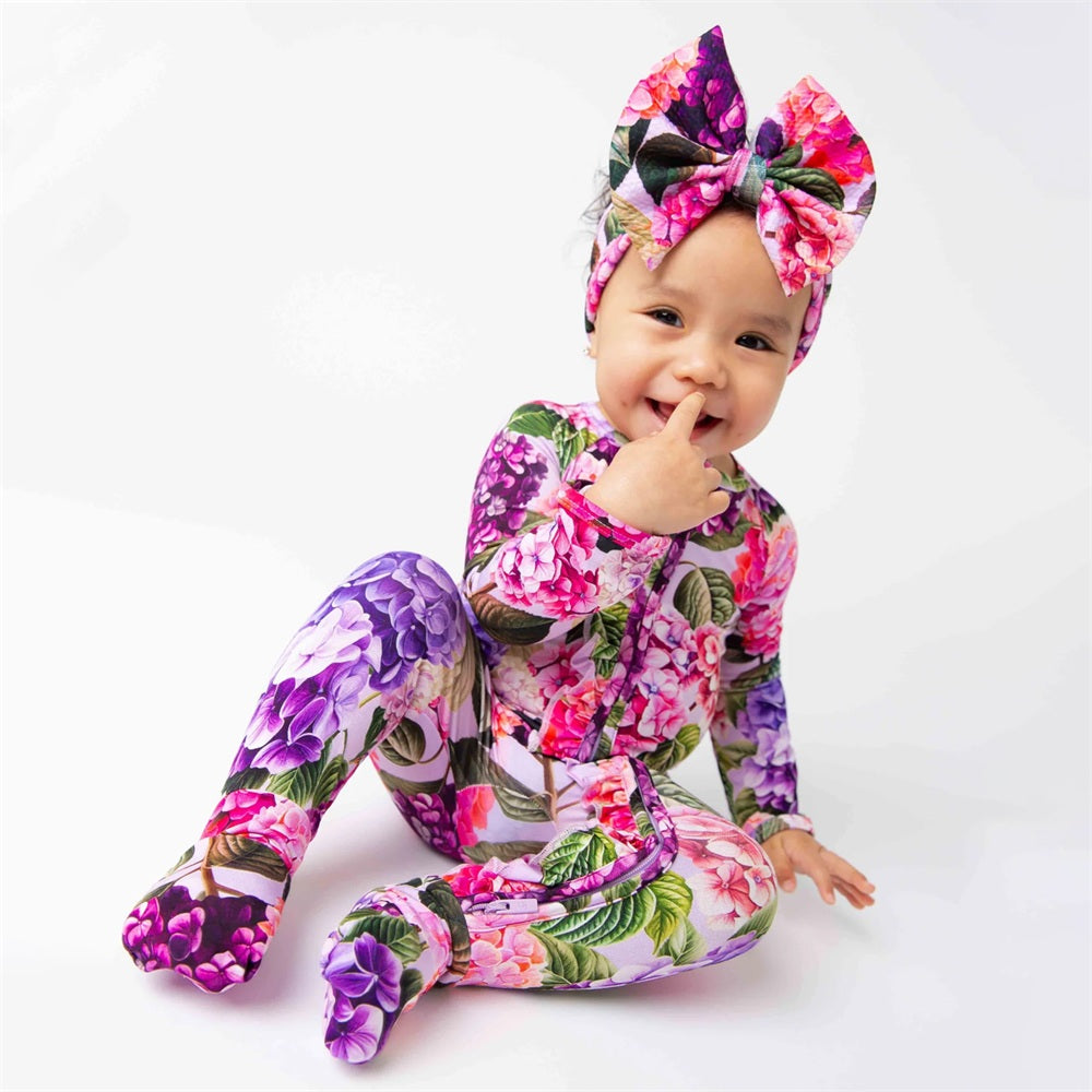 2PCS Exquisite Floral Print Zipper Long Sleeve Baby Jumpsuit