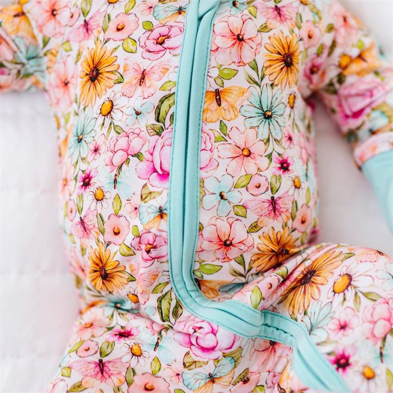 2PCS Comfy Allover Floral Print Zipper Baby Jumpsuit