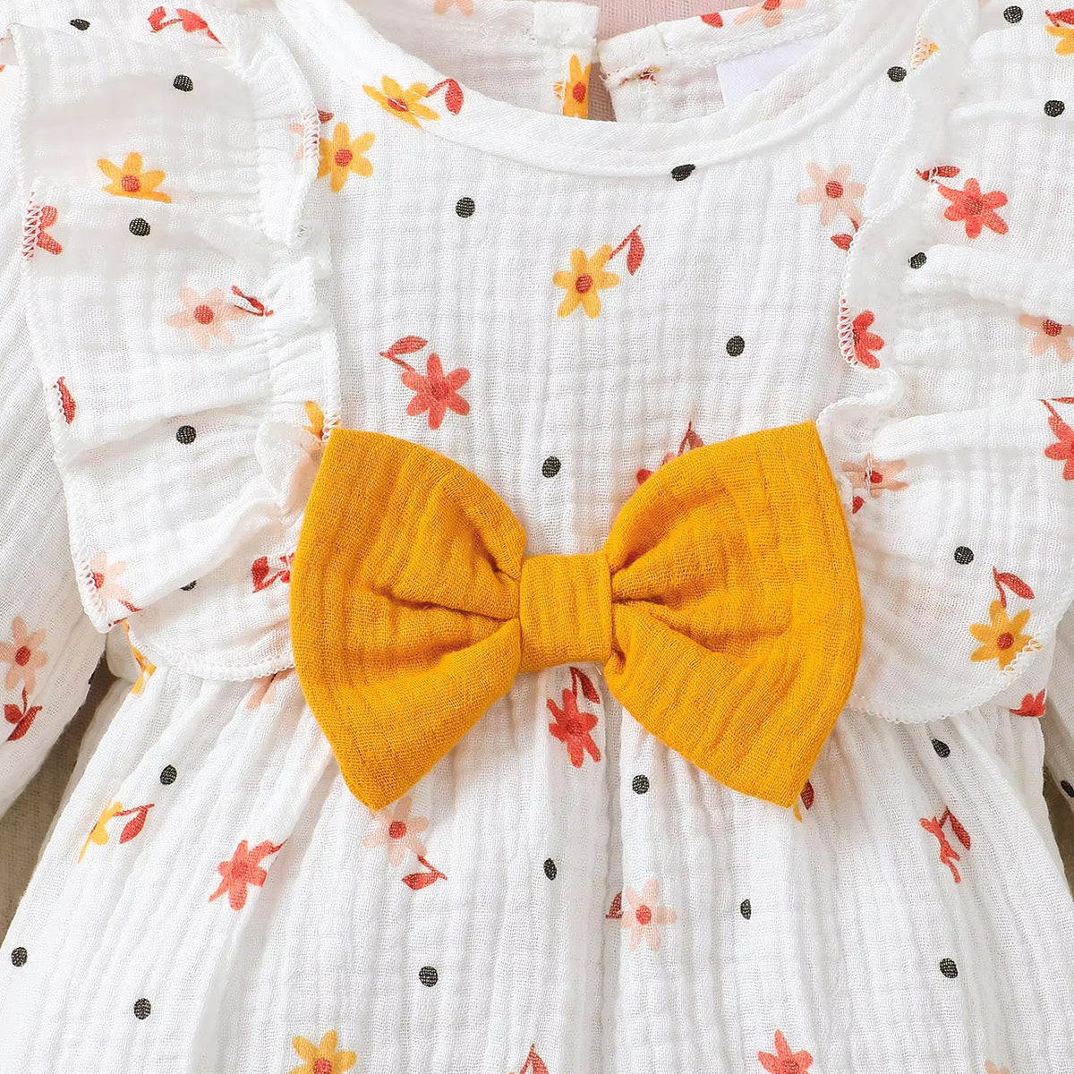 Sweet Baby Girl Ditsy Floral Printed Ruffle Long Sleeve Jumpsuit