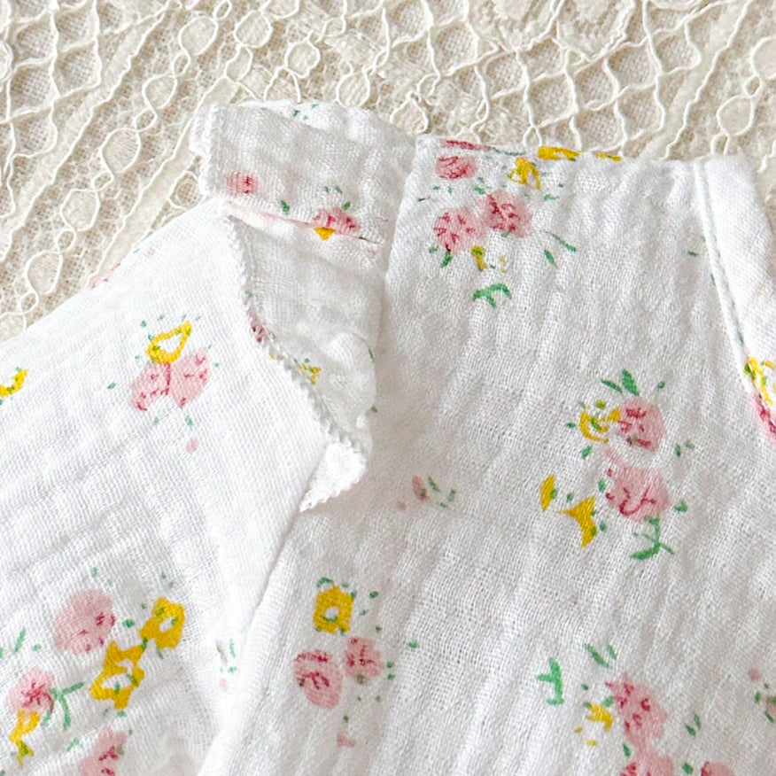 2PCS Cheerful Floral Print Long Sleeve Baby Jumpsuit