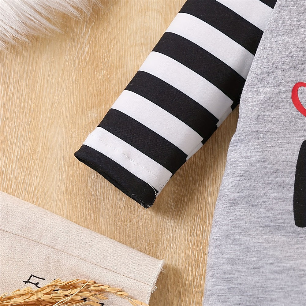 2PCS Mommy Is My Bestie Letter Print Striped Baby Jumpsuit