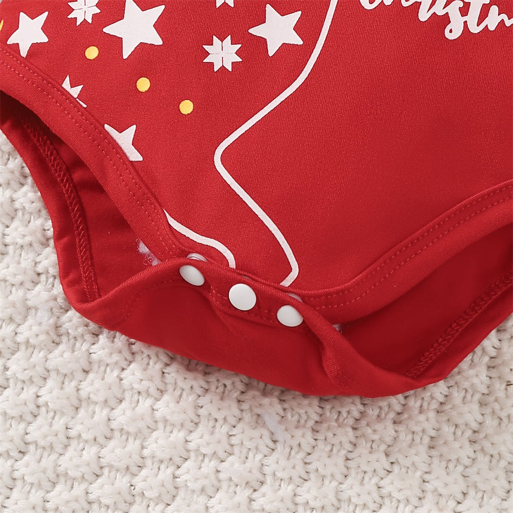 3PCS Girls' Christmas Deer Print Long Sleeve Baby Set