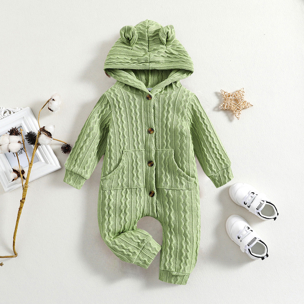 Lovely Solid Color Baby Long Sleeve Jumpsuit