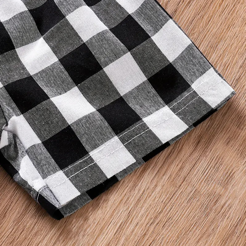 2PCS Summer Plaid Printed Short Sleeve Baby Boy Set