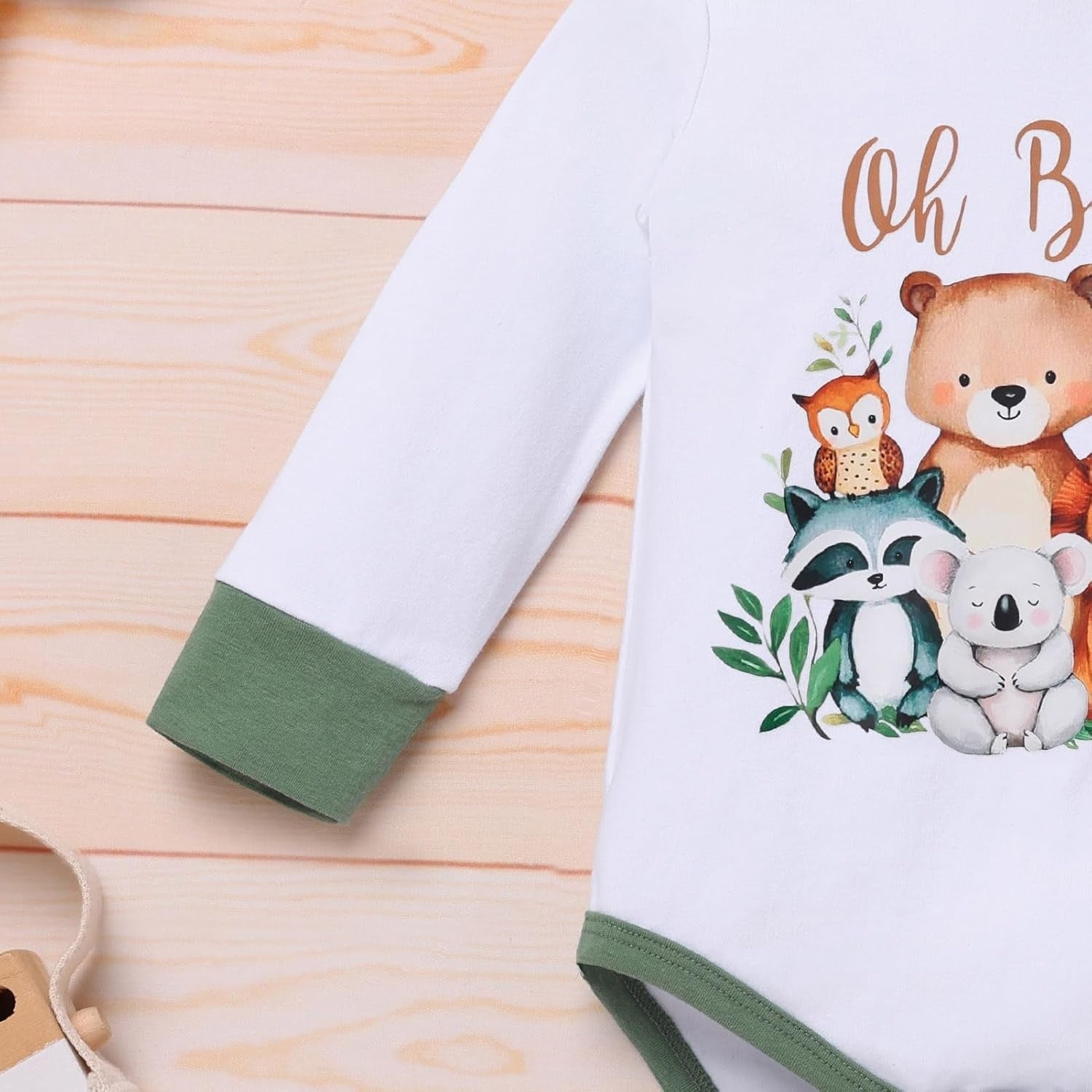 2PCS Oh Baby Letter Animal Printed Hoodie Baby Set