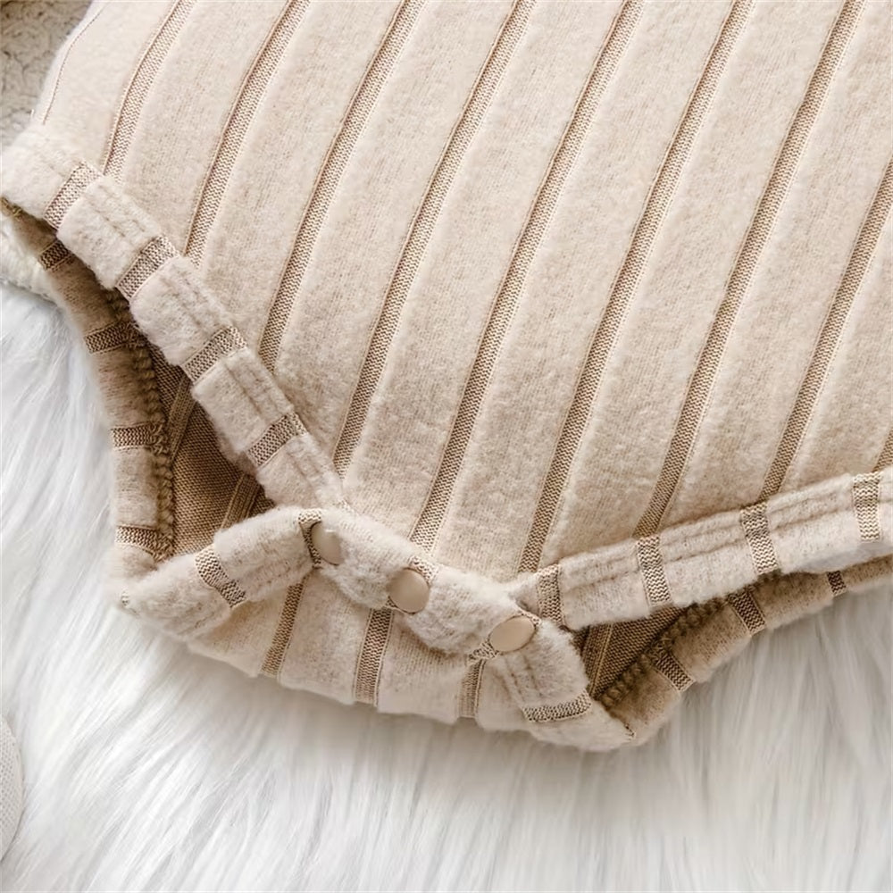 3PCS Bear Embroidery Striped Long Sleeve Baby Set