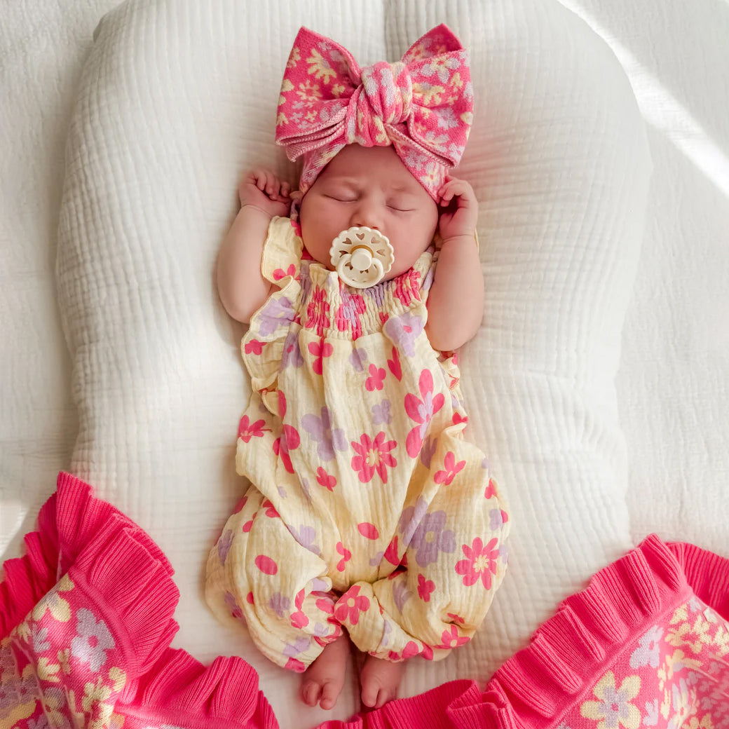 Charming Floral Print Flounce Sleeve Baby Jumpsuit