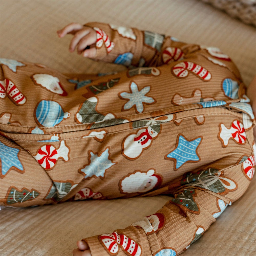 2PCS Sugar Cookies Print Ribbed Zip Baby Jumpsuit