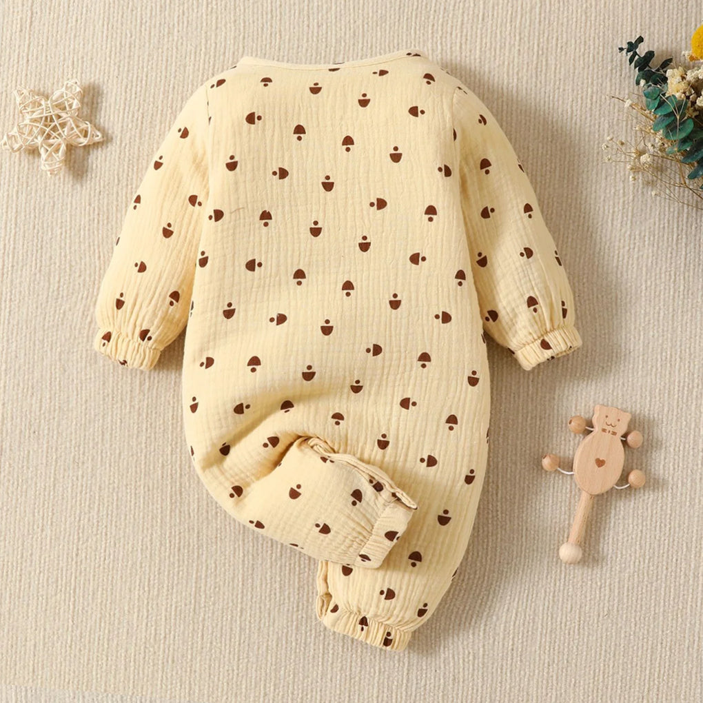 Lovely Mushroom Printed Long Sleeve Baby Jumpsuit
