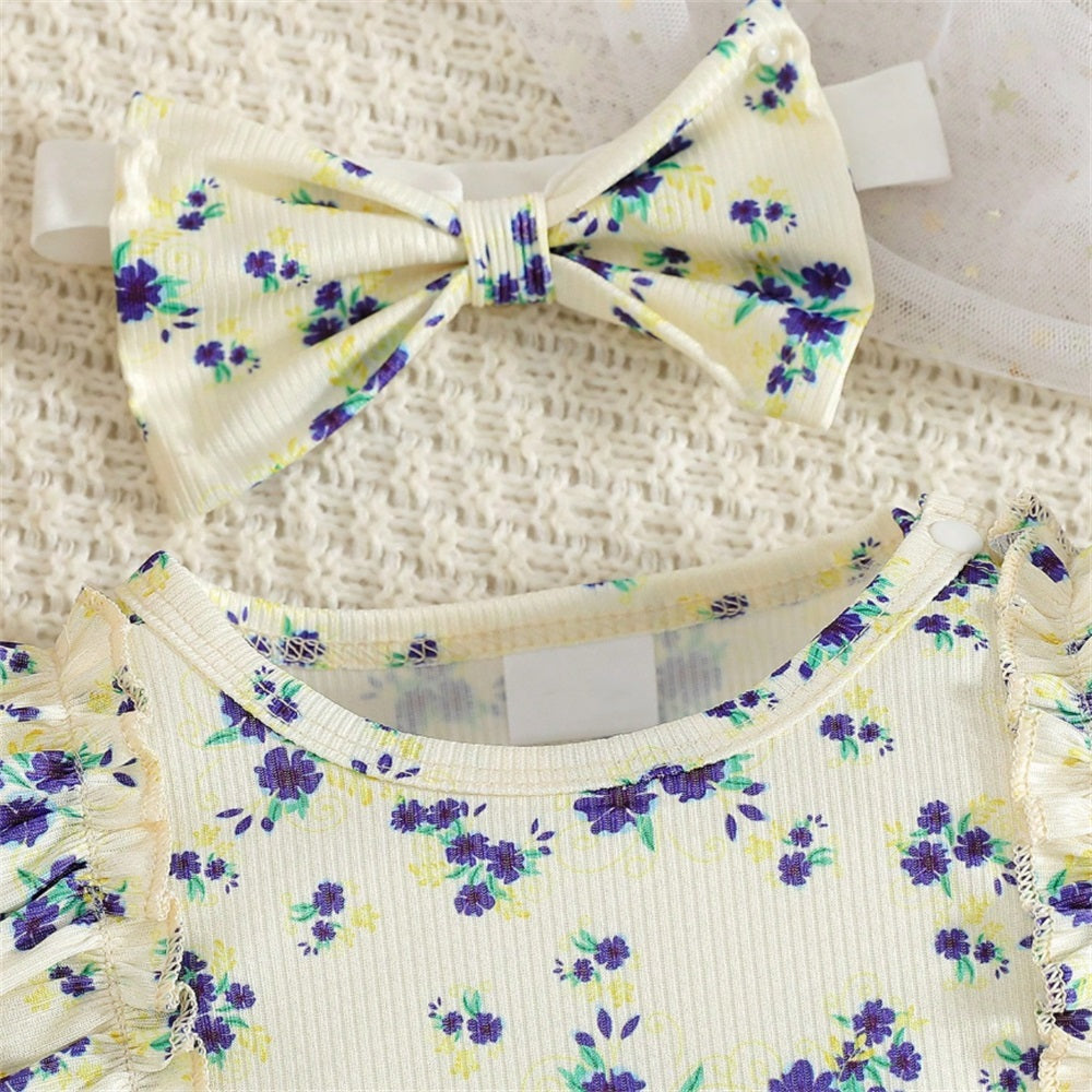 3PCS Stylish Casual Floral Printed Long Sleeve Baby Set