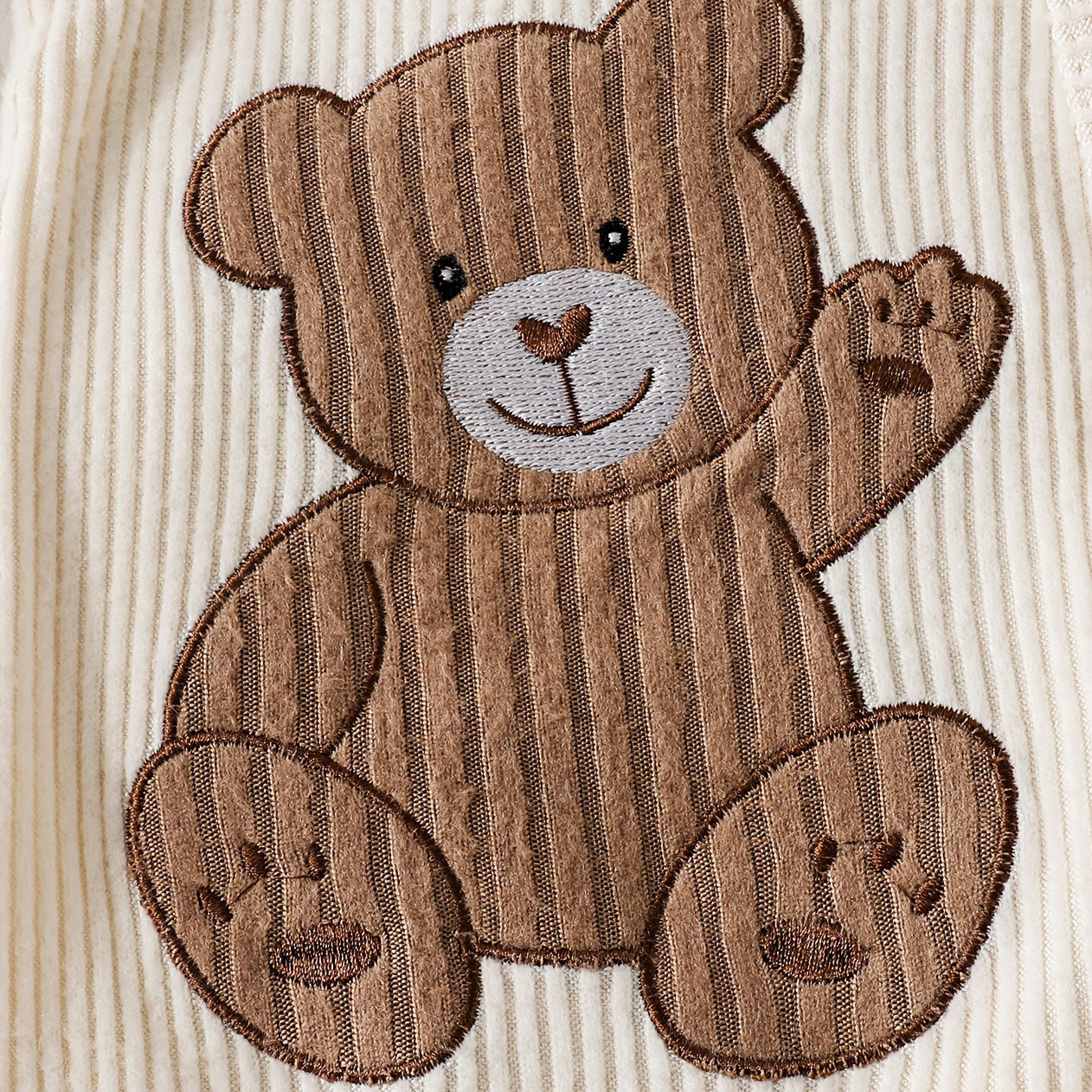 Lovely Bear Embroidered Knit Long Sleeve Baby Jumpsuit
