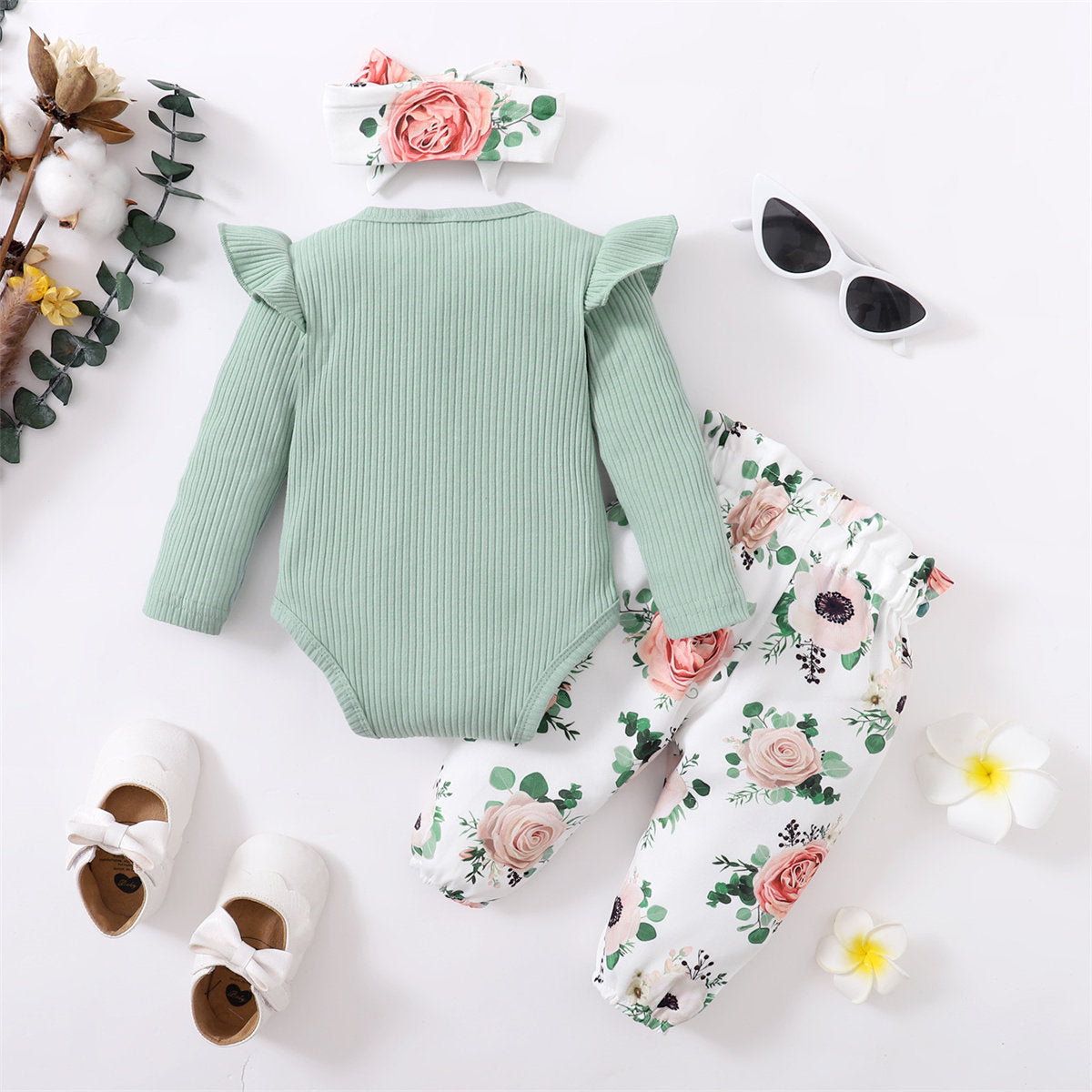 Ensemble 3 pièces pour bébé à imprimé floral I Got It From My Letter