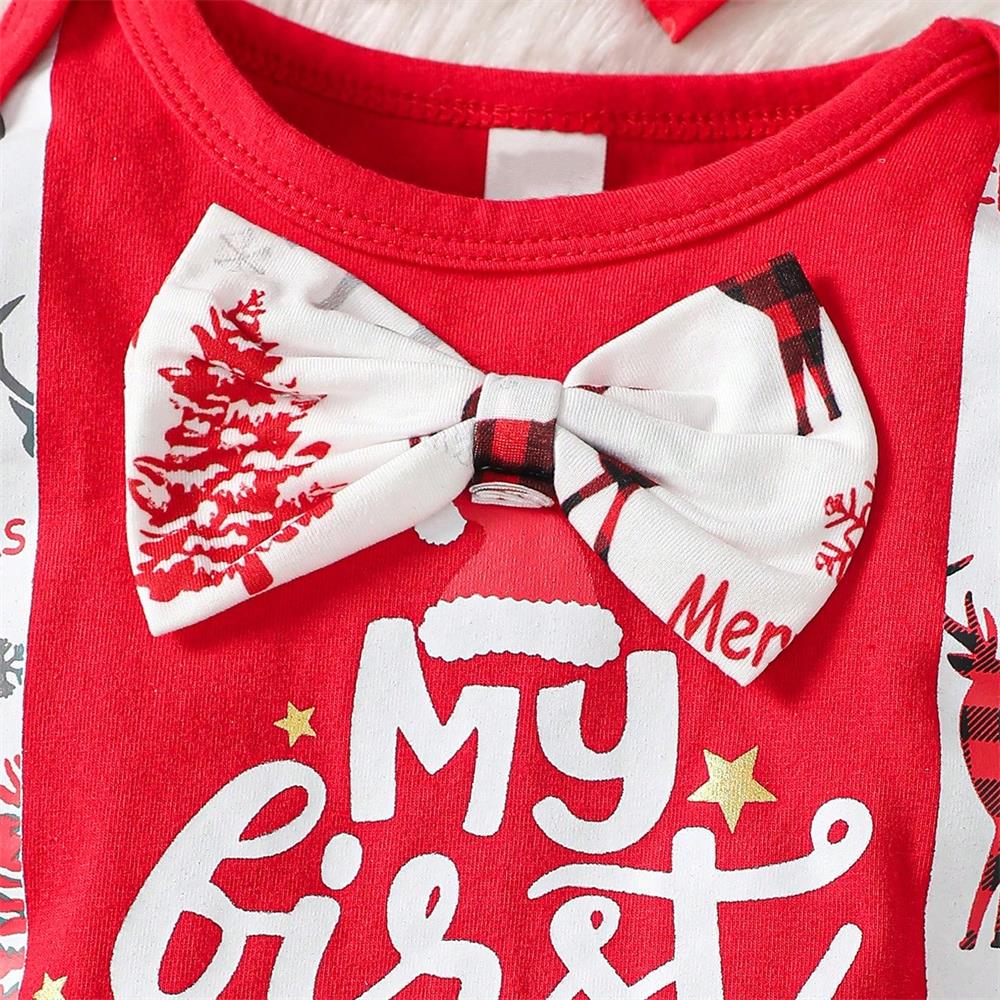 3PCS My First Christmas Letter Deer Printed Baby Boy Set