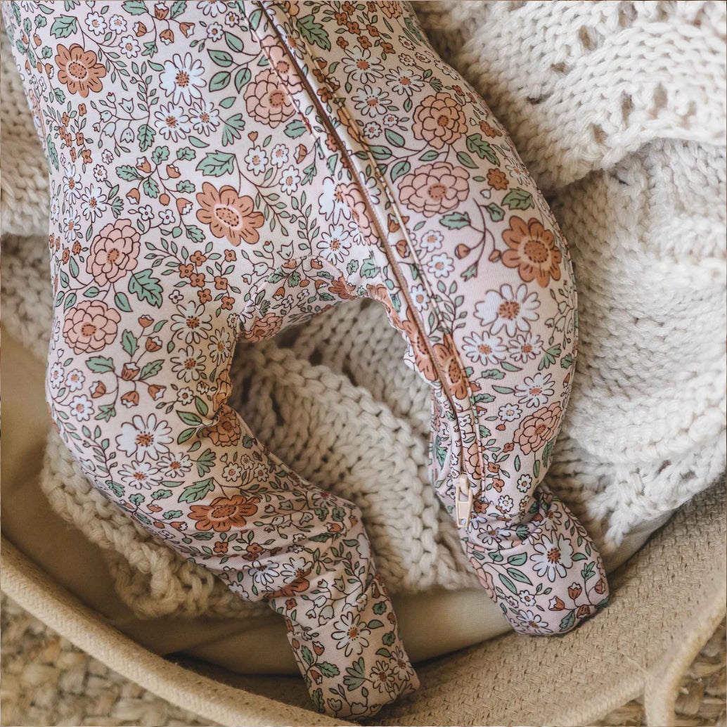 2PCS Vintage Bloom Print Long Sleeve Baby Girl Zipper Jumpsuit