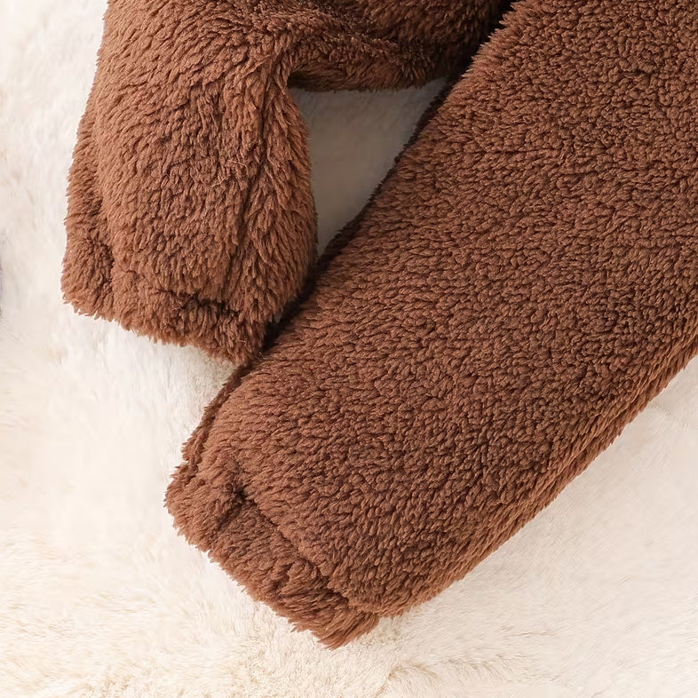 2PCS Cute 3D Bear Print Baby Fuzzy Hooded Set