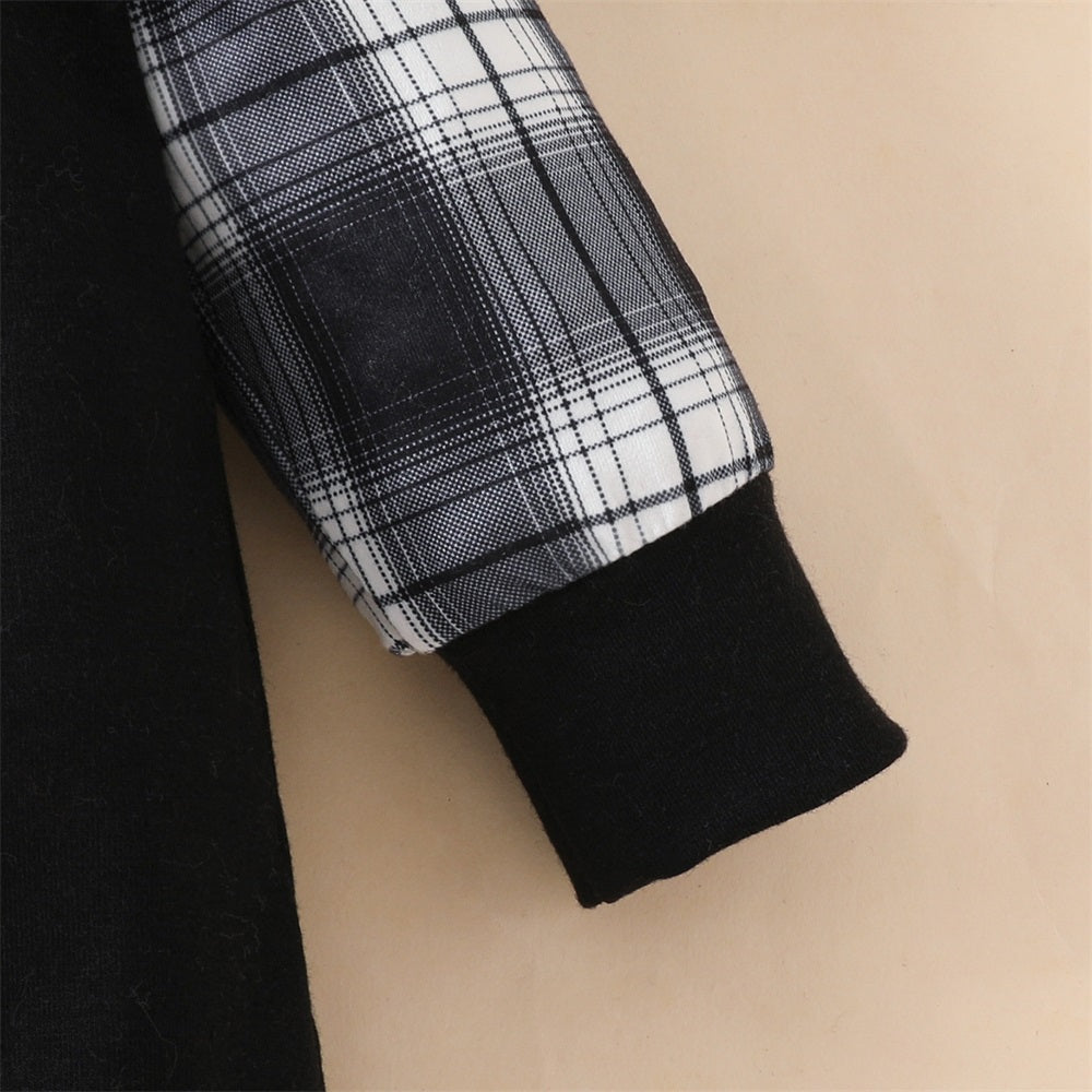 Daddy and Me Letter Print Plaid Baby Hooded Jumpsuit