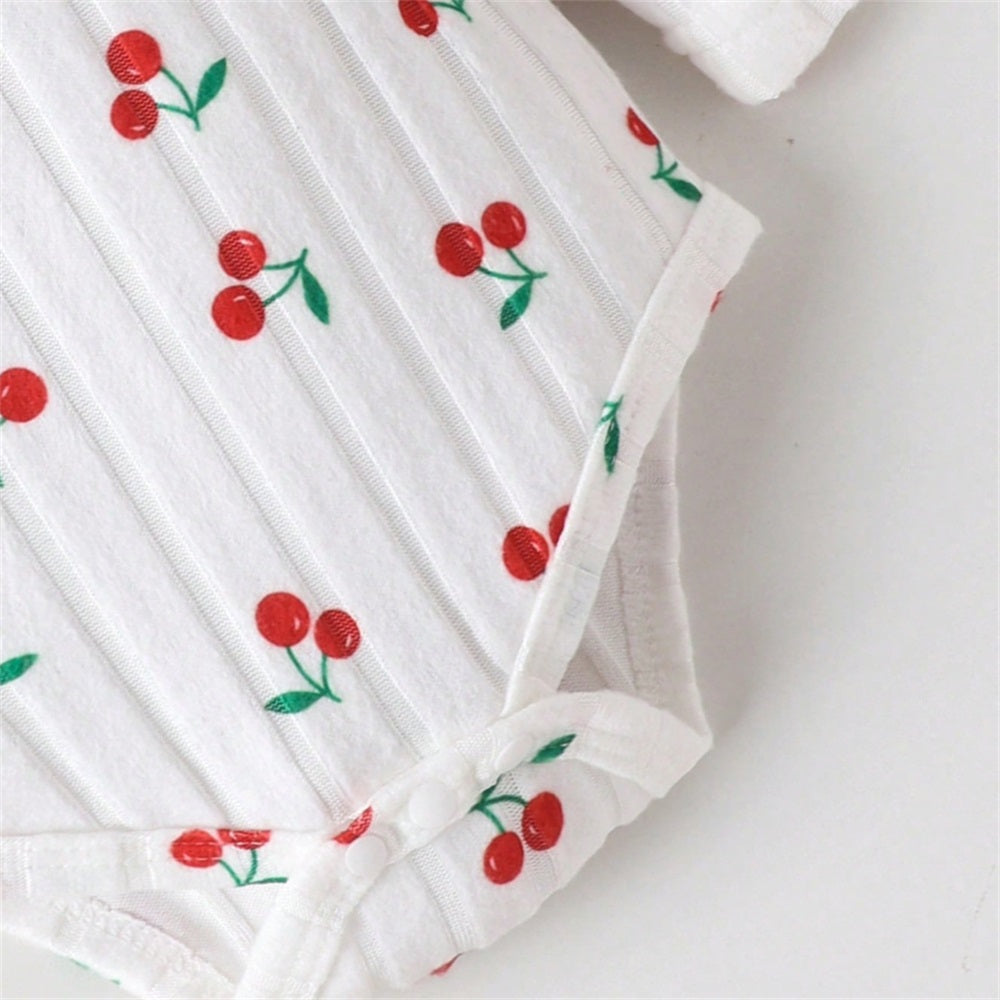 3PCS Cute Soft Cherry Print Long Sleeve Baby Set