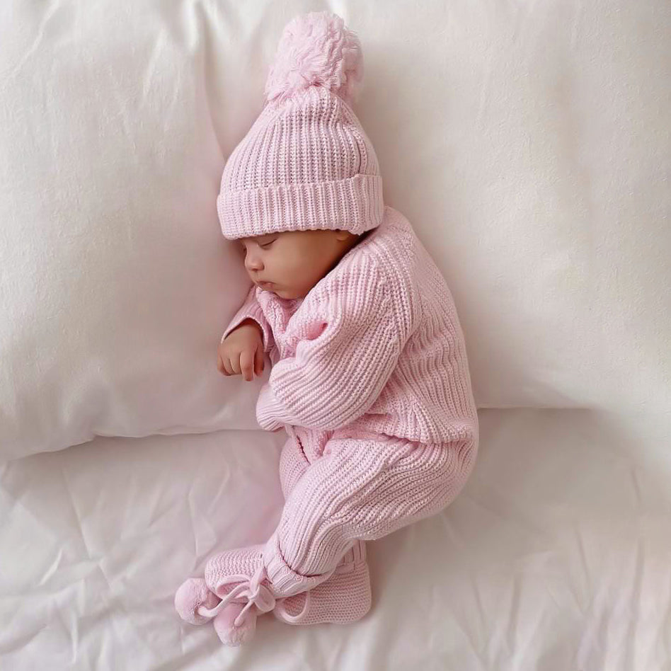 Combinaison bébé à manches longues en tricot de couleur unie 2 pièces