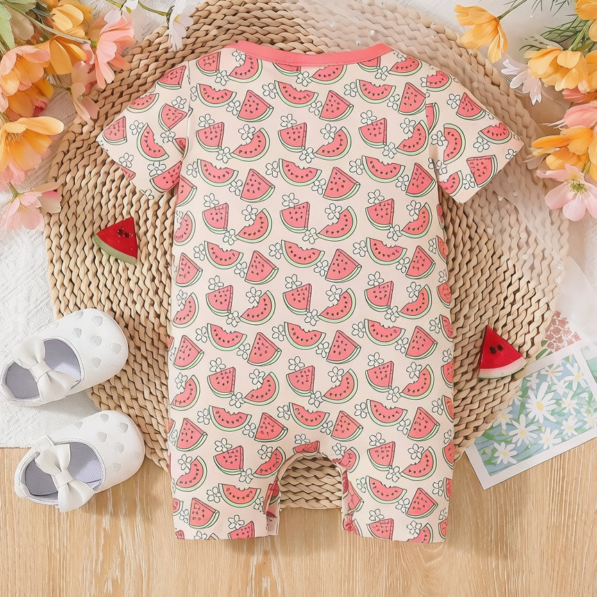 Lovely Watermelon Print Short Sleeve Baby Girl Jumpsuit