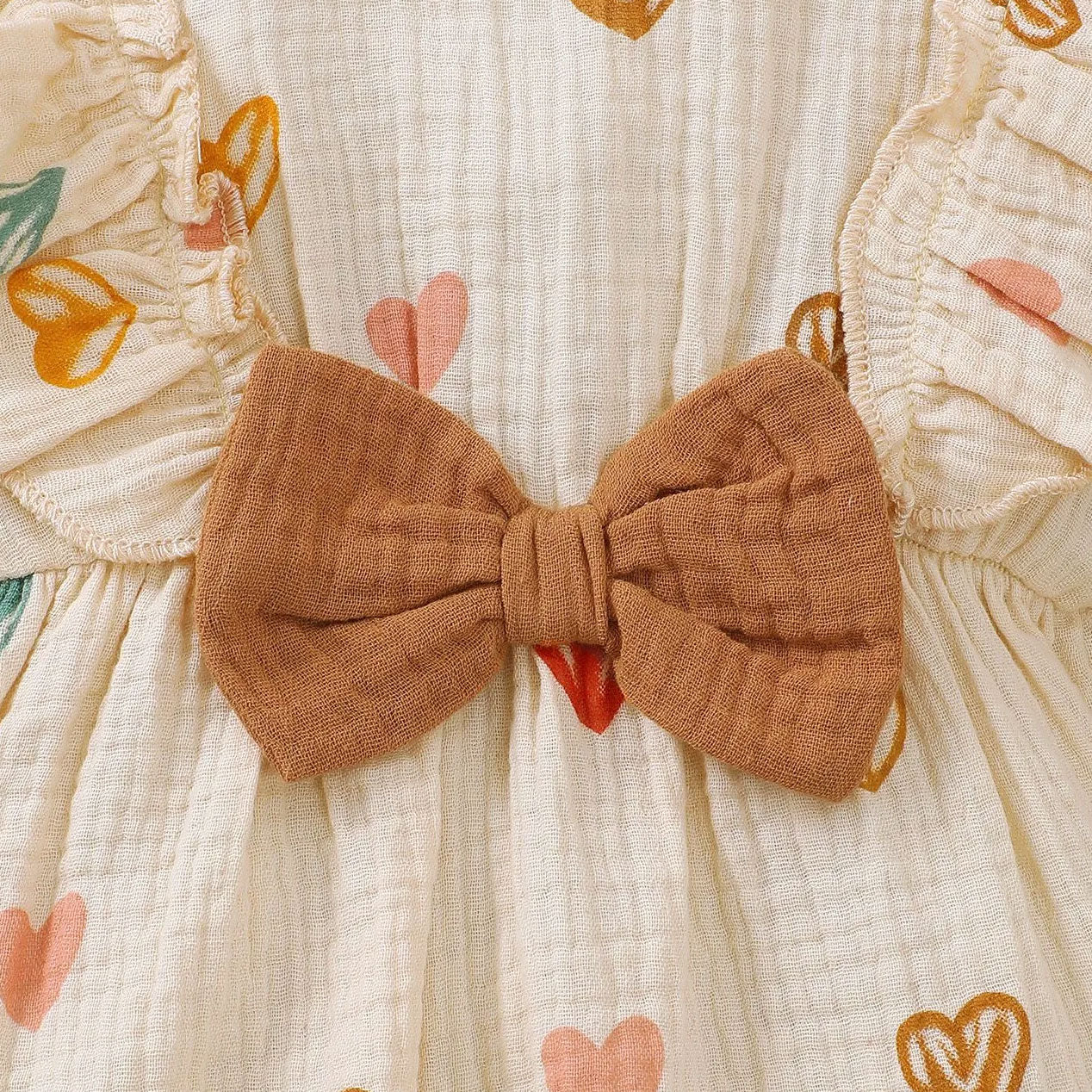 Lovely Heart Printed Ruffle Long Sleeve Baby Girl Jumpsuit