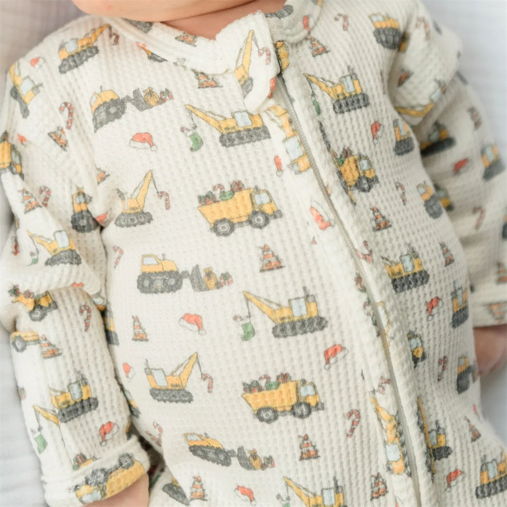 2PCS Santa's Work Zone Print Long Sleeve Baby Jumpsuit