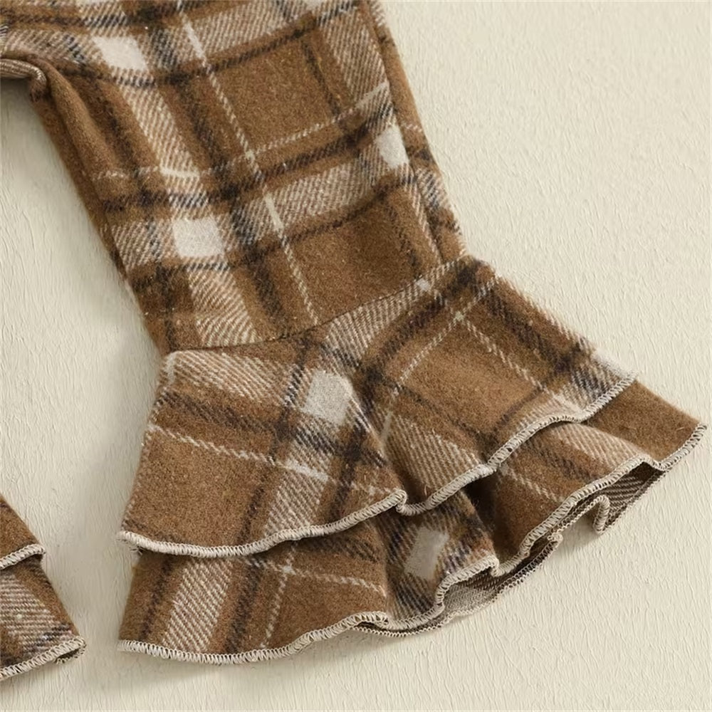 3PCS Trend Plaid Print Lace Decor Long Sleeve Baby Set