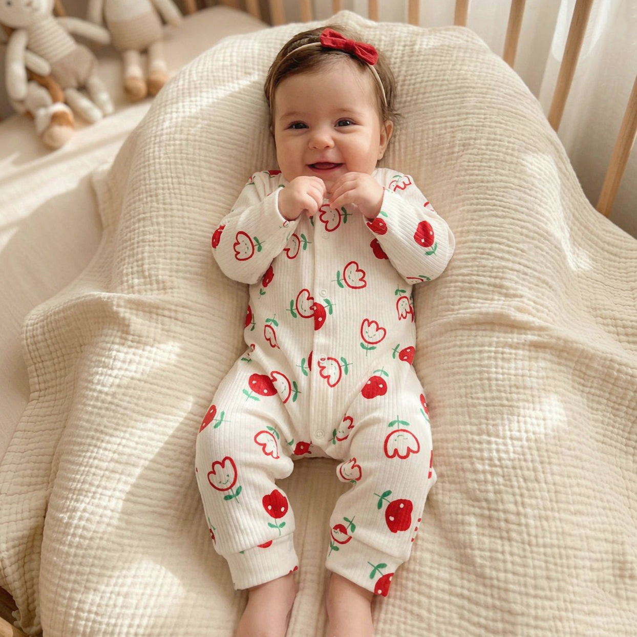 Classic Floral Printed Long Sleeve Baby Girl Jumpsuit
